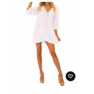 Seaspice Women's Crochet Lace Cover Up Resort Dress Sz M Boho Cottage Core Beach